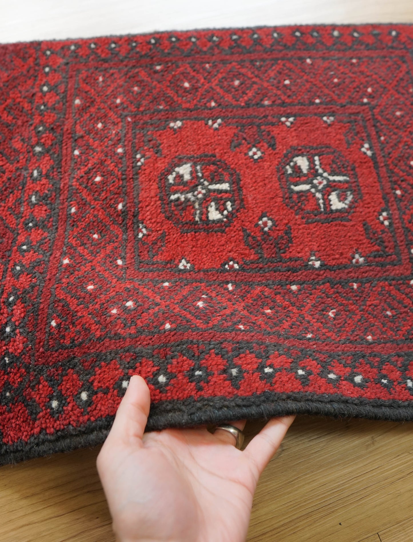 トルクメン 手織り絨毯 トライバルラグ ヴィンテージラグ 60×49cm