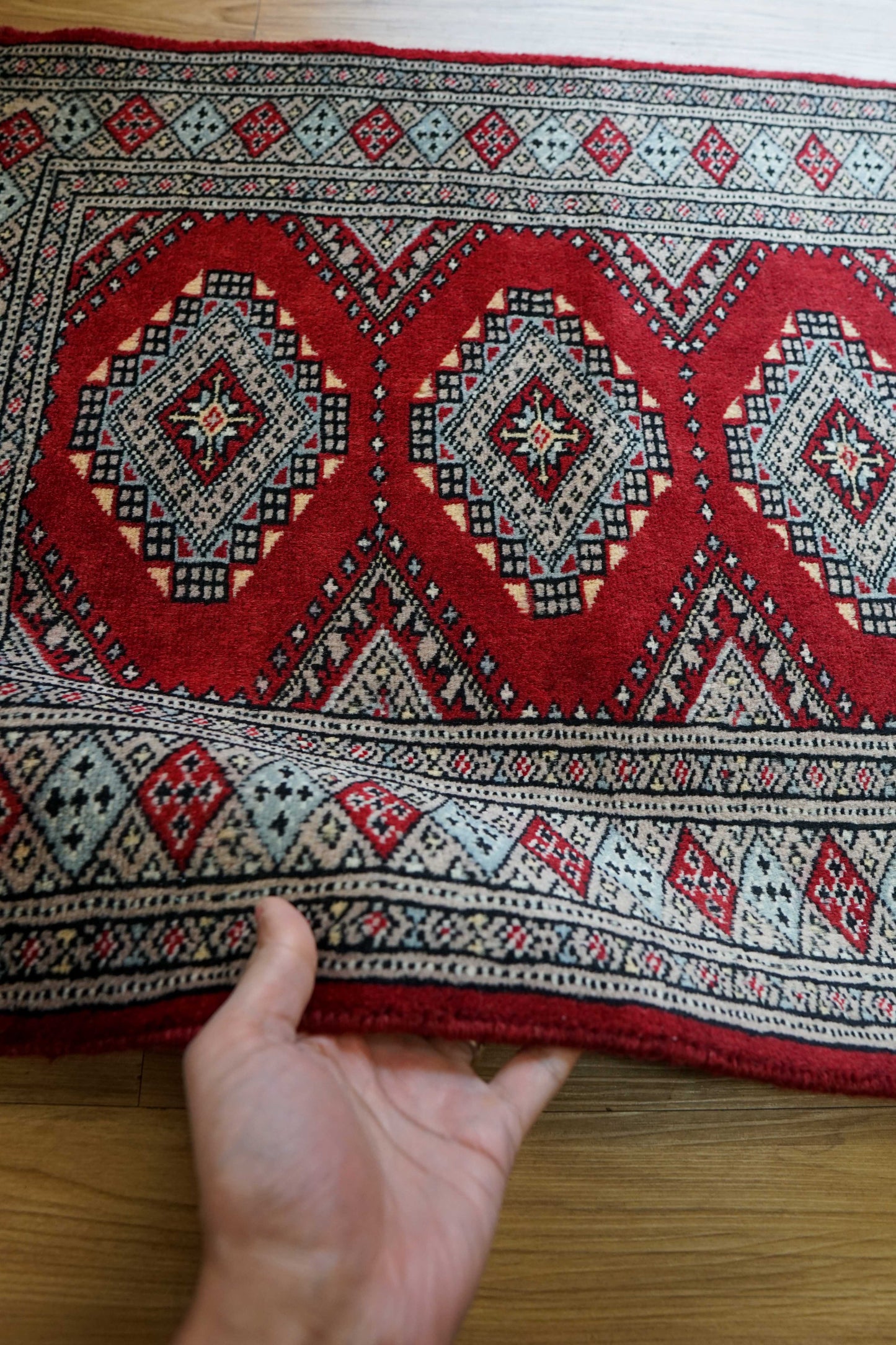 パキスタン手織り絨毯 90×61cm 　トライバル, 玄関マット