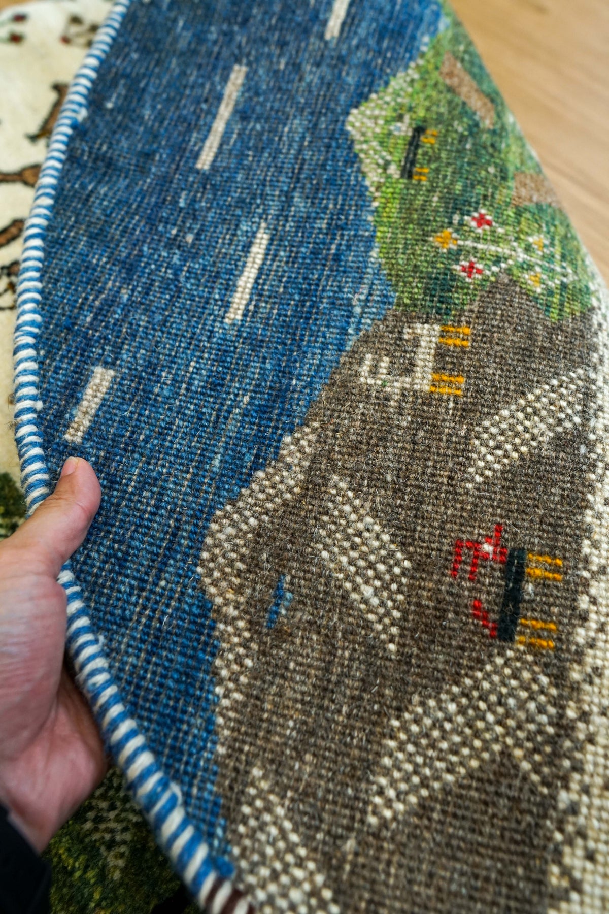  ペルシャ手織り カシュクリギャッベ 丸型 98cm丸｜ウール100% 草木染め ラウンドラグ