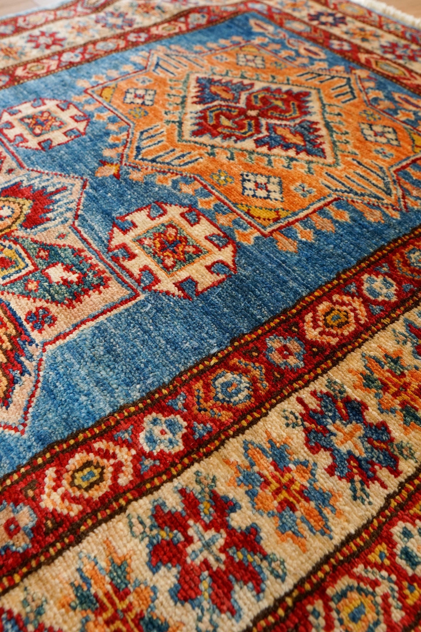  アフガニスタン手織りガズニウールラグ 299×82cm ペルシャのカザクデザイン ランナー