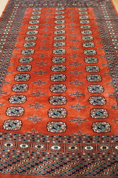  パキスタン手織り絨毯 ボハラ柄・トルクメンデザイン 203×143cm｜メリノウール