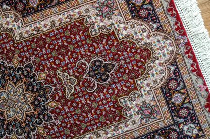  ペルシャ手織り絨毯 タブリーズ産 50RAJ 96×62cm 「マヒ文様」｜ウール＆シルク