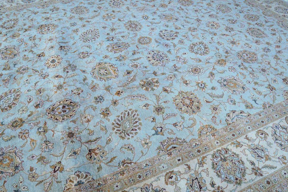  手織りチョビオリエンタルラグ グレー 376×278cm