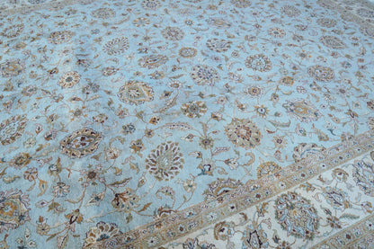  手織りチョビオリエンタルラグ グレー 376×278cm