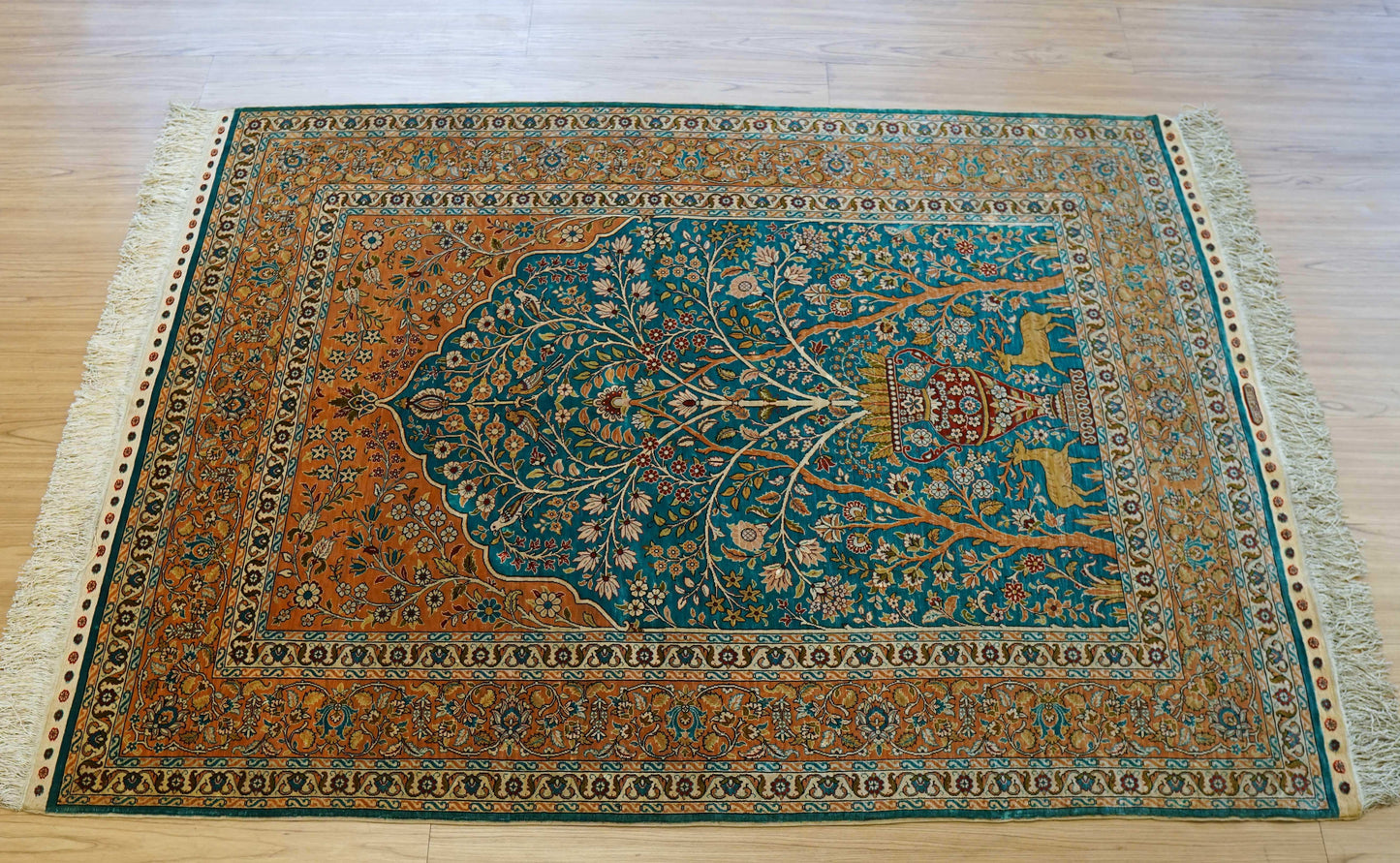  トルコ・ヘレケ シルク手織り絨毯 140×102cm｜1970年代 ヴィンテージ ラグ　Turkish Ozipek hereke