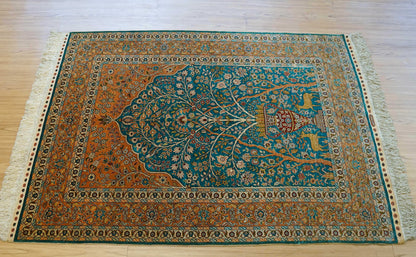  トルコ・ヘレケ シルク手織り絨毯 140×102cm｜1970年代 ヴィンテージ ラグ　Turkish Ozipek hereke