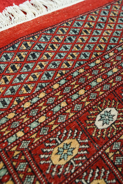  パキスタン手織り絨毯 252×201cm｜ニュージーランド産メリノウール・赤無地デザイン