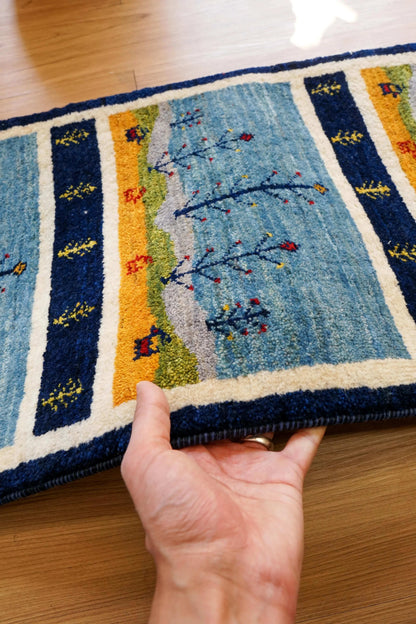  ペルシャ手織りカシュクリギャッベ リズ バフト ギャベ 手織り絨毯 114×44cm