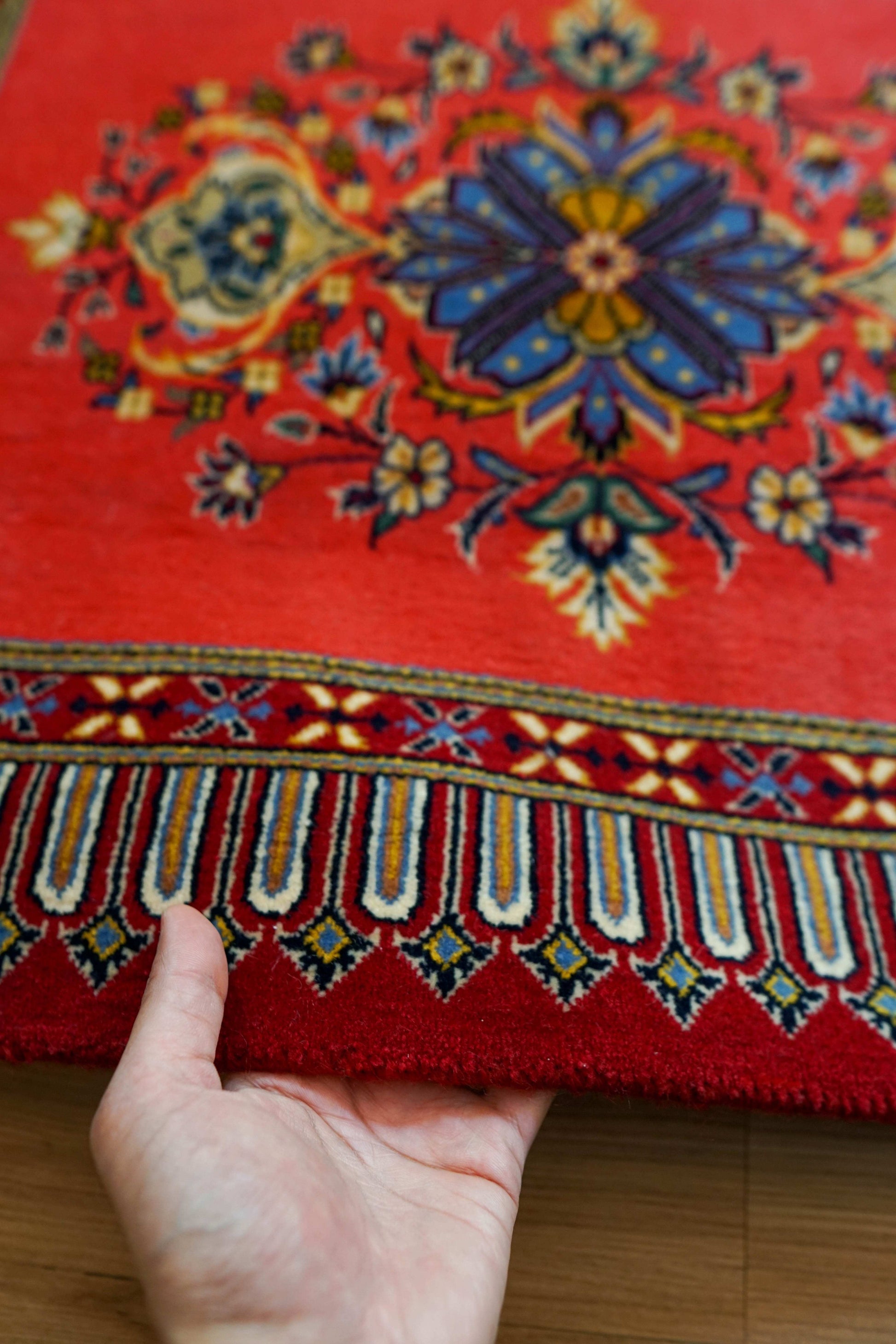  ペルシャ絨毯 カシャーン産 (カシャン)90×72cm｜上質ウール使用 手織り玄関マット