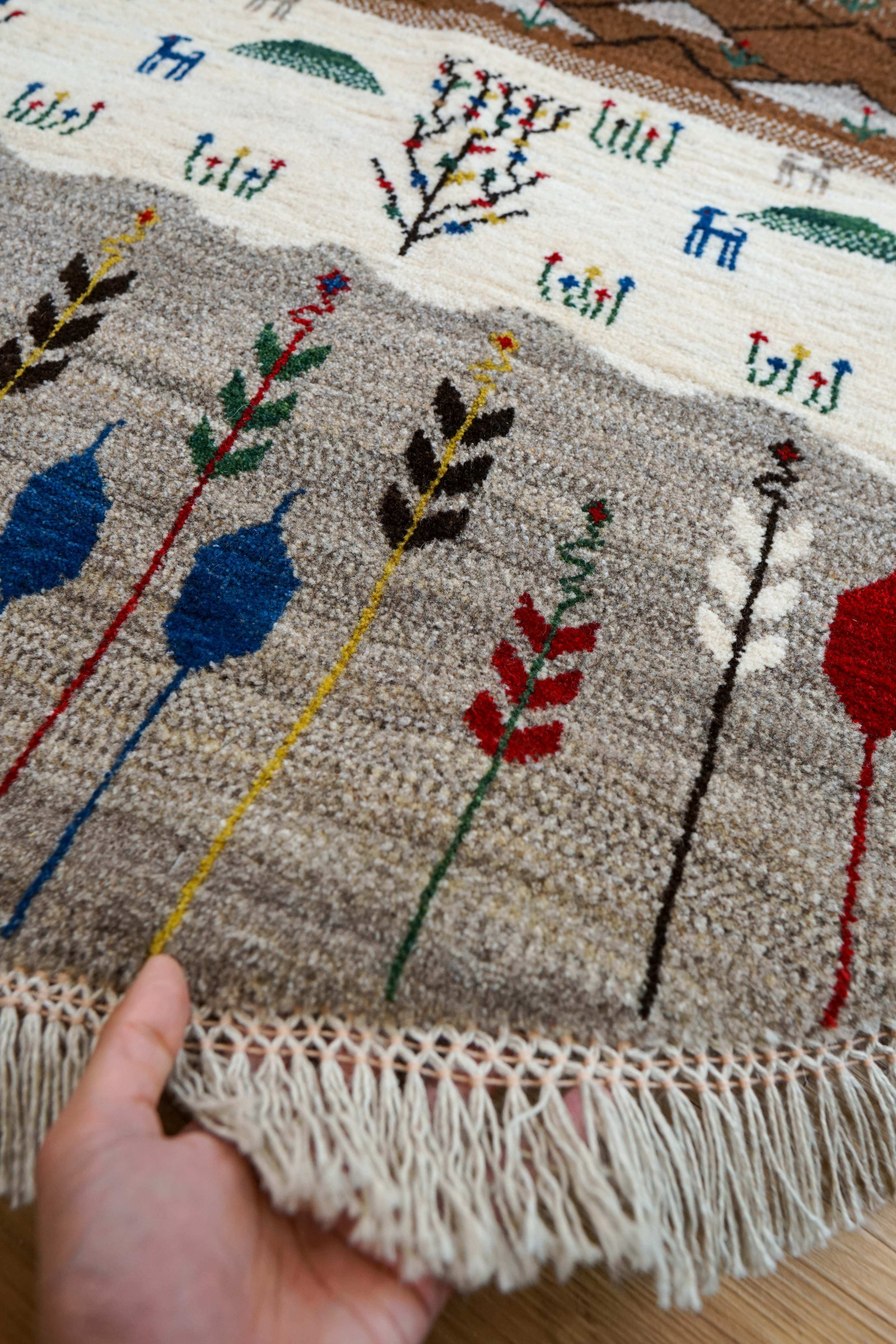 100×100cm ペルシャ手織りカシュクリギャッベ リーズバフト - Decorworks