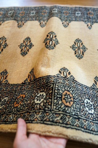  パキスタン手織り絨毯 ランナー 302×79cm｜バタフライモチーフ 手織りラグ