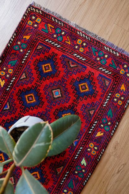  トライバルラグ　ヴィンテージラグ　バルーチ族　74×51cm ペルシャ絨毯　玄関マットサイズ