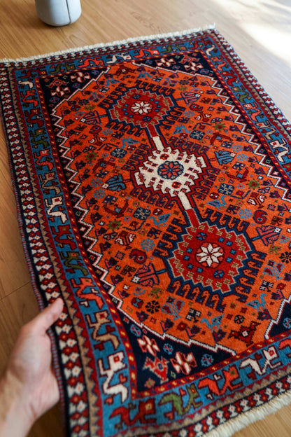  手織りペルシャ絨毯 ヤラメ 85×62cm｜トライバル ウールラグ