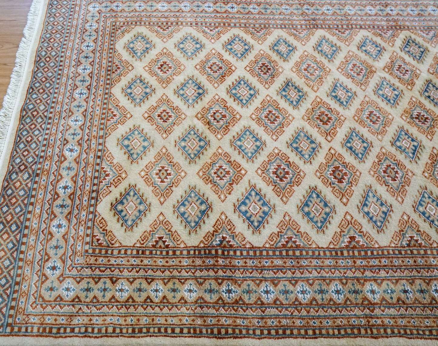 手織りパキスタン絨毯 184×128cm｜9/16クオリティ・ベージュ×ブルー