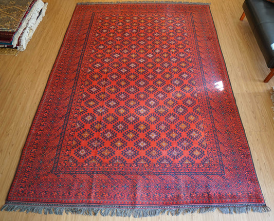  ペルシャ手織りトルケメンラグ 285×195cm　｜深紅に映える伝統文様のトライバルラグ