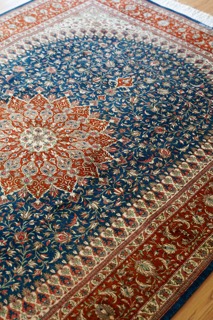 Collection 197×135cm ペルシャ手織り絨毯 クム産 ヌーリ工房 シルク100% 証明書付