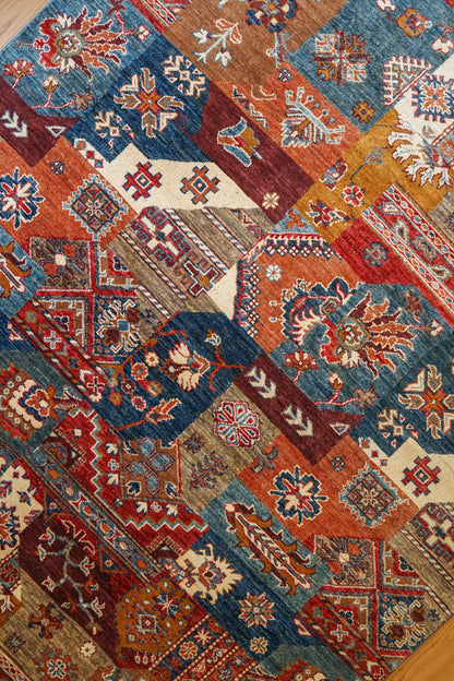  アフガン絨毯 ガズニー産 ウール トライバルパッチワークデザイン 206×153cm