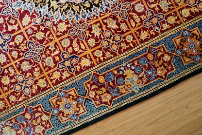  手織りペルシャ絨毯 クム産 【シルク】ラミニ工房 197×132cm ｜ 証明書付