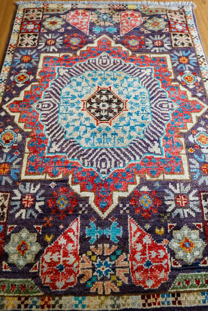  アフガニスタン手織り絨毯 90×60cm｜ガズニウール マムルクデザイン トライバルラグ