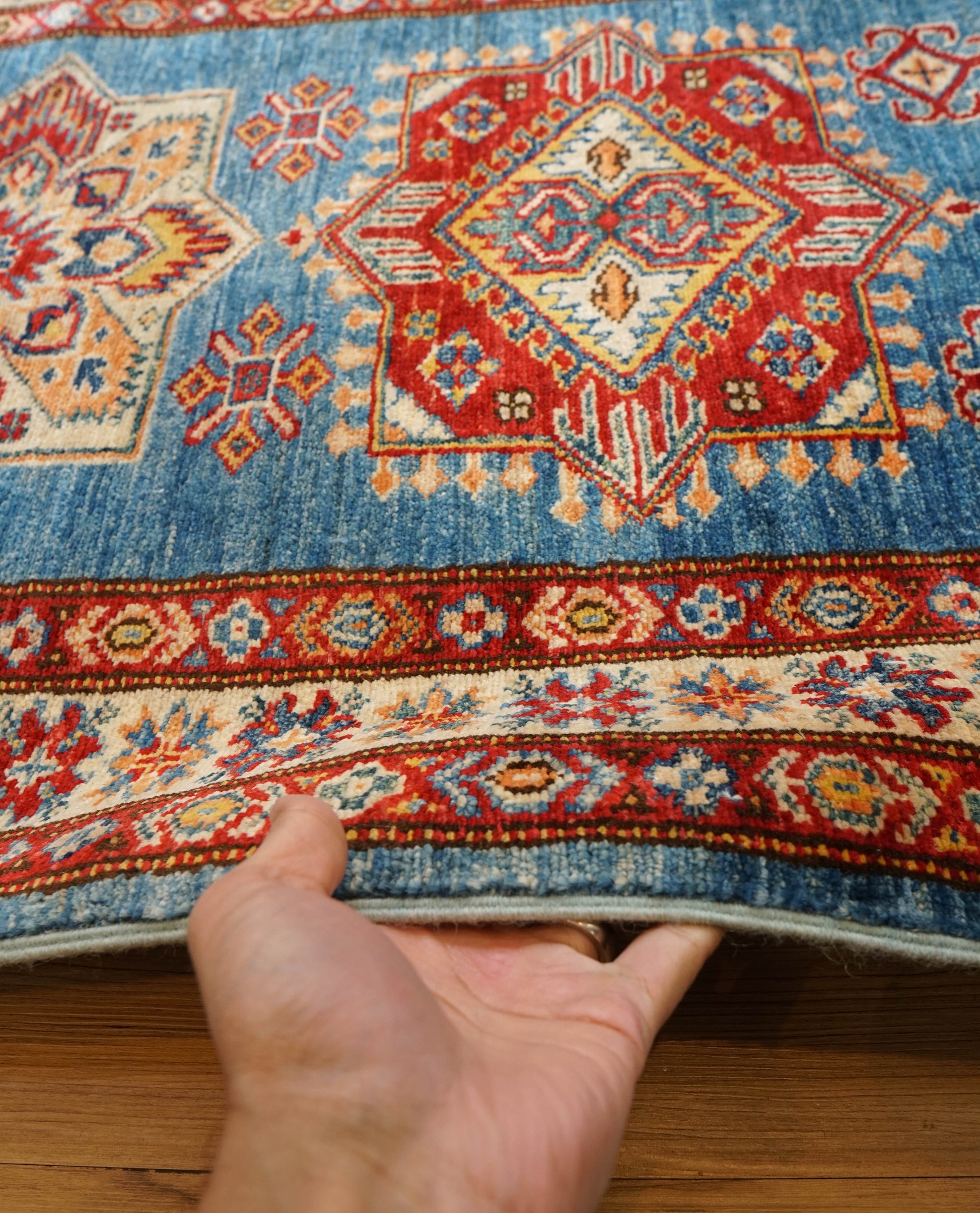  アフガニスタン手織りガズニウールラグ 299×82cm ペルシャのカザクデザイン ランナー