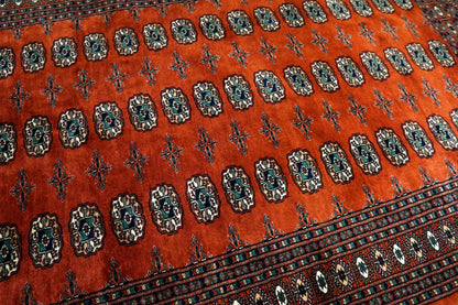  パキスタン手織り絨毯 ボハラ柄・トルクメンデザイン 203×143cm｜メリノウール