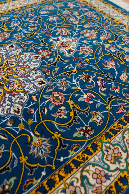  ペルシャ絨毯 イスファハン産 シャー・シャハニ房 約150×98cm｜コルクウール＆シルク 手織り 高級ペルシャ絨毯