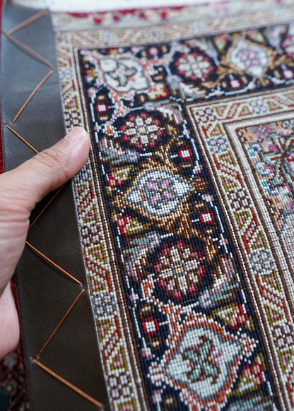  ペルシャ手織り絨毯 タブリーズ産 50RAJ 96×62cm 「マヒ文様」｜ウール＆シルク