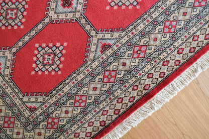  パキスタン手織り絨毯 ジャルダール トライバルラグ ピンクがかった赤 200×128cm
