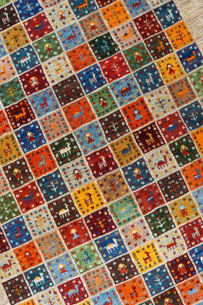  ペルシャ絨毯 手織りカシュクリギャッベ 188×118cm リズバフト