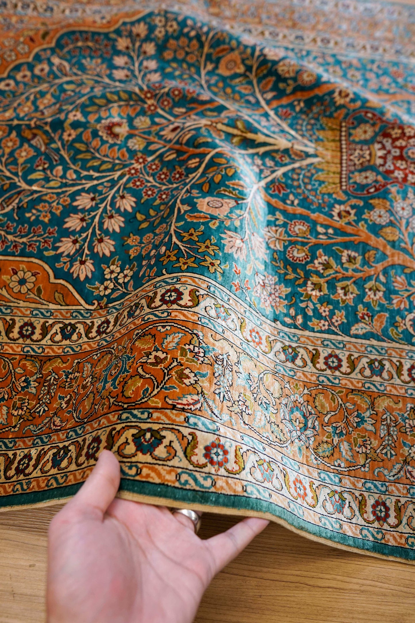  トルコ・ヘレケ シルク手織り絨毯 140×102cm｜1970年代 ヴィンテージ ラグ　Turkish Ozipek hereke
