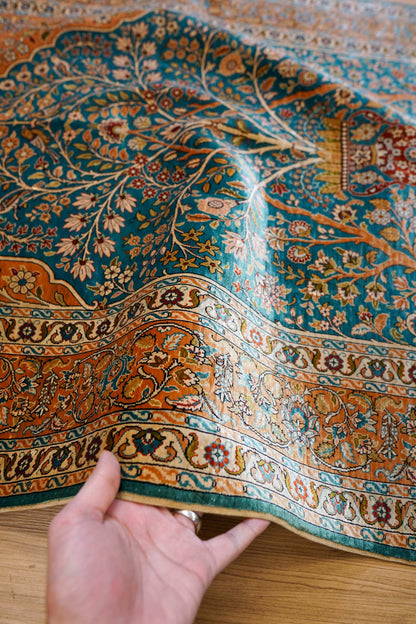  トルコ・ヘレケ シルク手織り絨毯 140×102cm｜1970年代 ヴィンテージ ラグ　Turkish Ozipek hereke