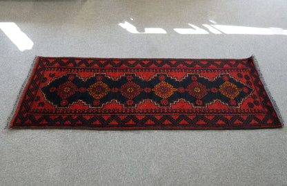 145cm×51cm 廊下敷きペルシャ手織り絨毯 バルーチ ヴィンテージ ラグ - Decorworks
