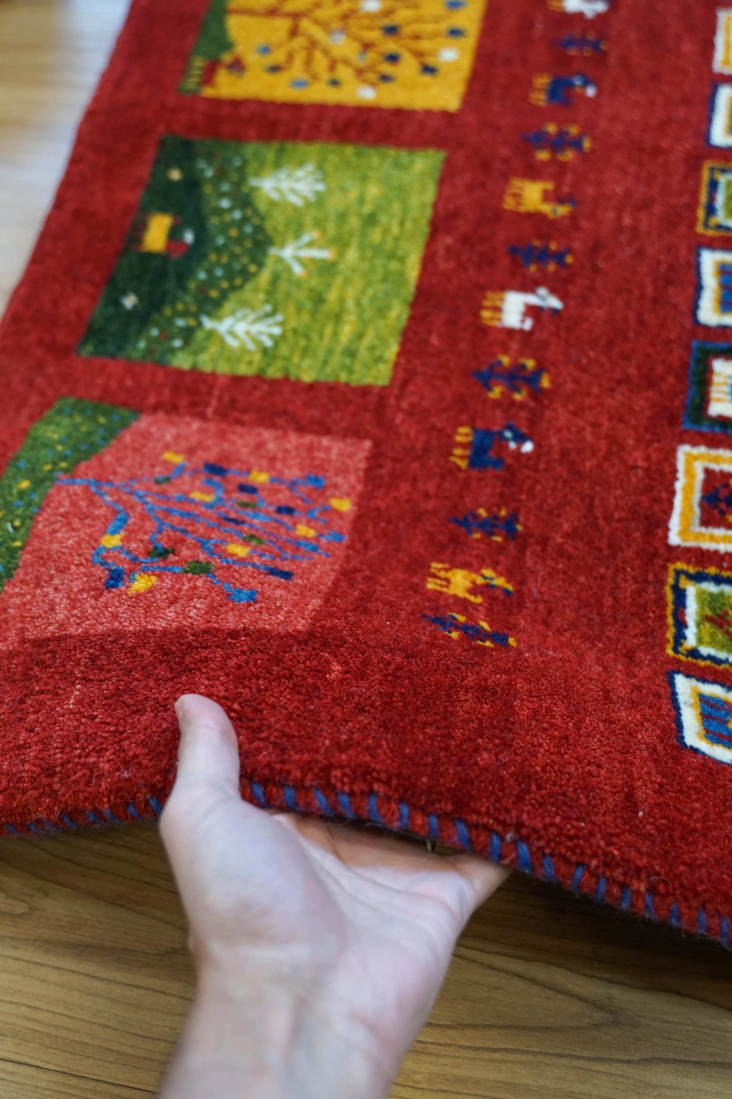  ペルシャ絨毯 カシュクリ ギャッベ リズバフトギヤべ 125×85cm