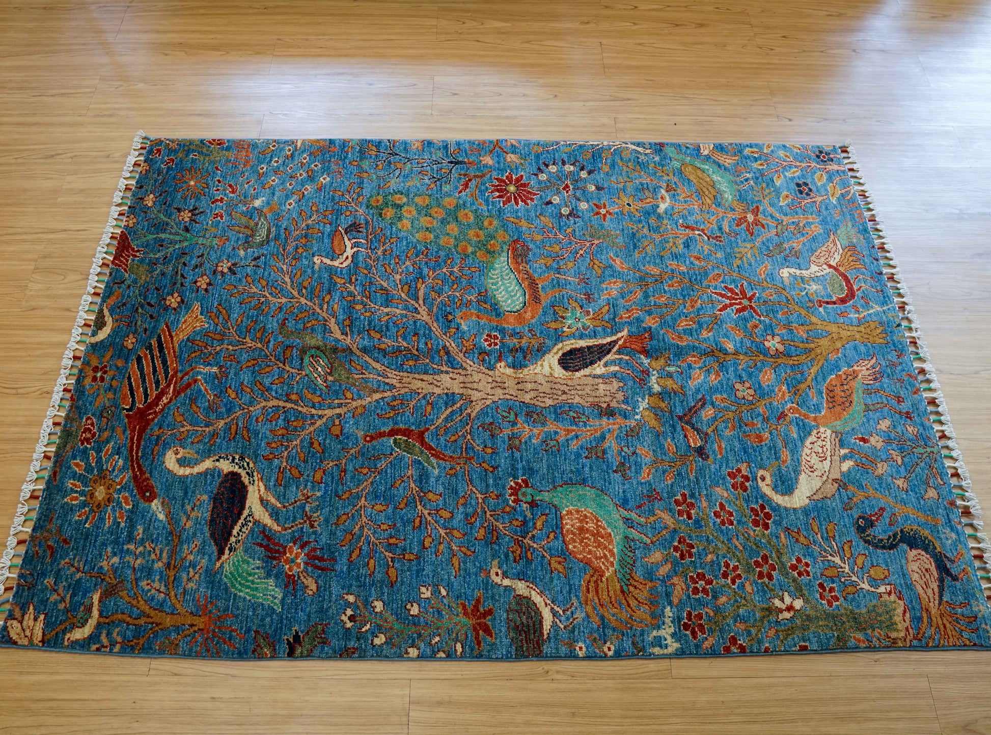  アフガニスタン・ガズニ手織り絨毯 178×124cm｜生命の木と鳥たち 草木染ウールギャッベ