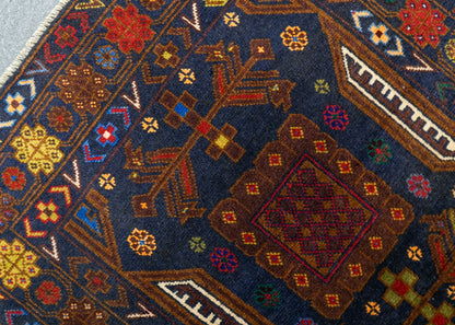 144×88cm ペルシャ絨毯 バルーチ 手織り トライバルラグ ヴィンテージ Decorworks