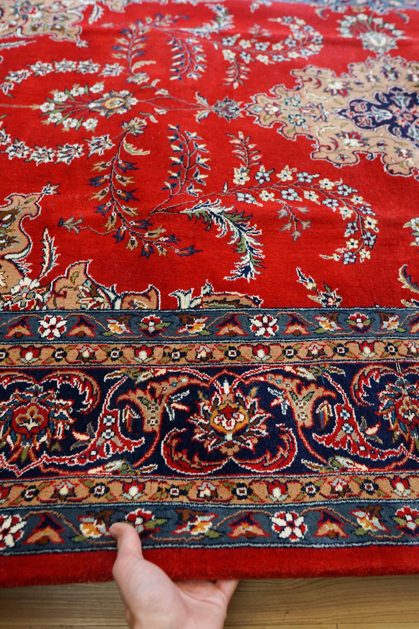  ペルシャ絨毯 手織り ダブルノット 高密度ウール 256×154cm｜厚手で丈夫 赤基調クラシックデザイン