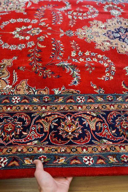  ペルシャ絨毯 手織り ダブルノット 高密度ウール 256×154cm｜厚手で丈夫 赤基調クラシックデザイン
