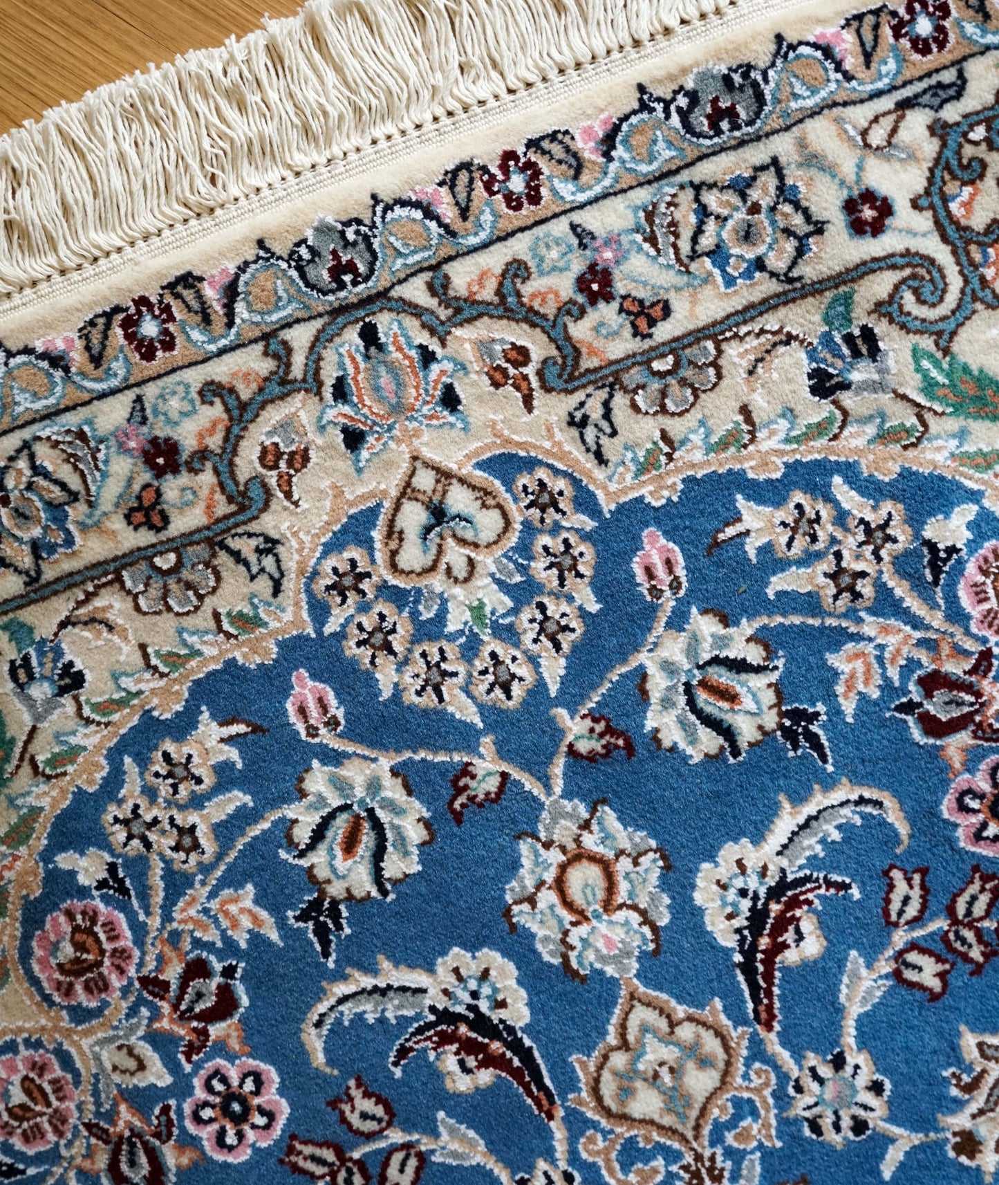  ペルシャ絨毯 ナイン産 青 9la 高級ウール 152×105cm