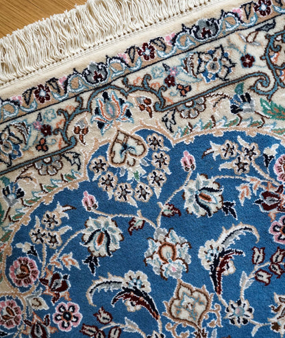  ペルシャ絨毯 ナイン産 青 9la 高級ウール 152×105cm