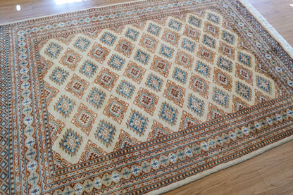 手織りパキスタン絨毯 184×128cm｜9/16クオリティ・ベージュ×ブルー