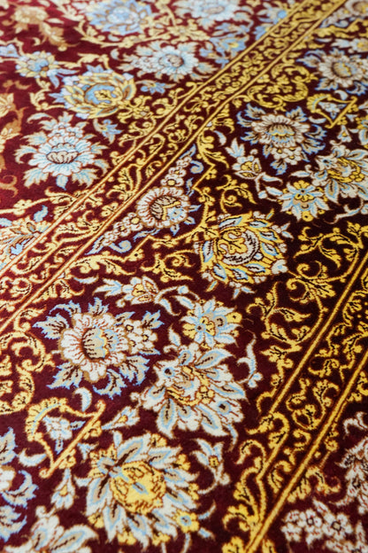 手織りペルシャ絨毯 クム産 アフマディ工房 100％シルク 300×204cm｜総シルク 大判サイズ｜精密メダリオンデザイン