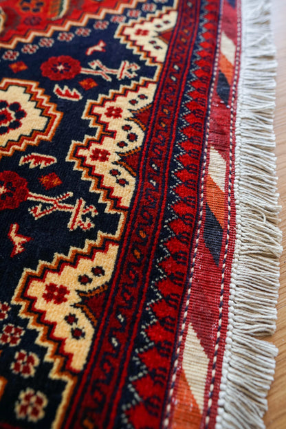  アフガニスタン手織り絨毯 カールモハメディ 105×52cm｜高密度織り・上質ウール トライバルラグ