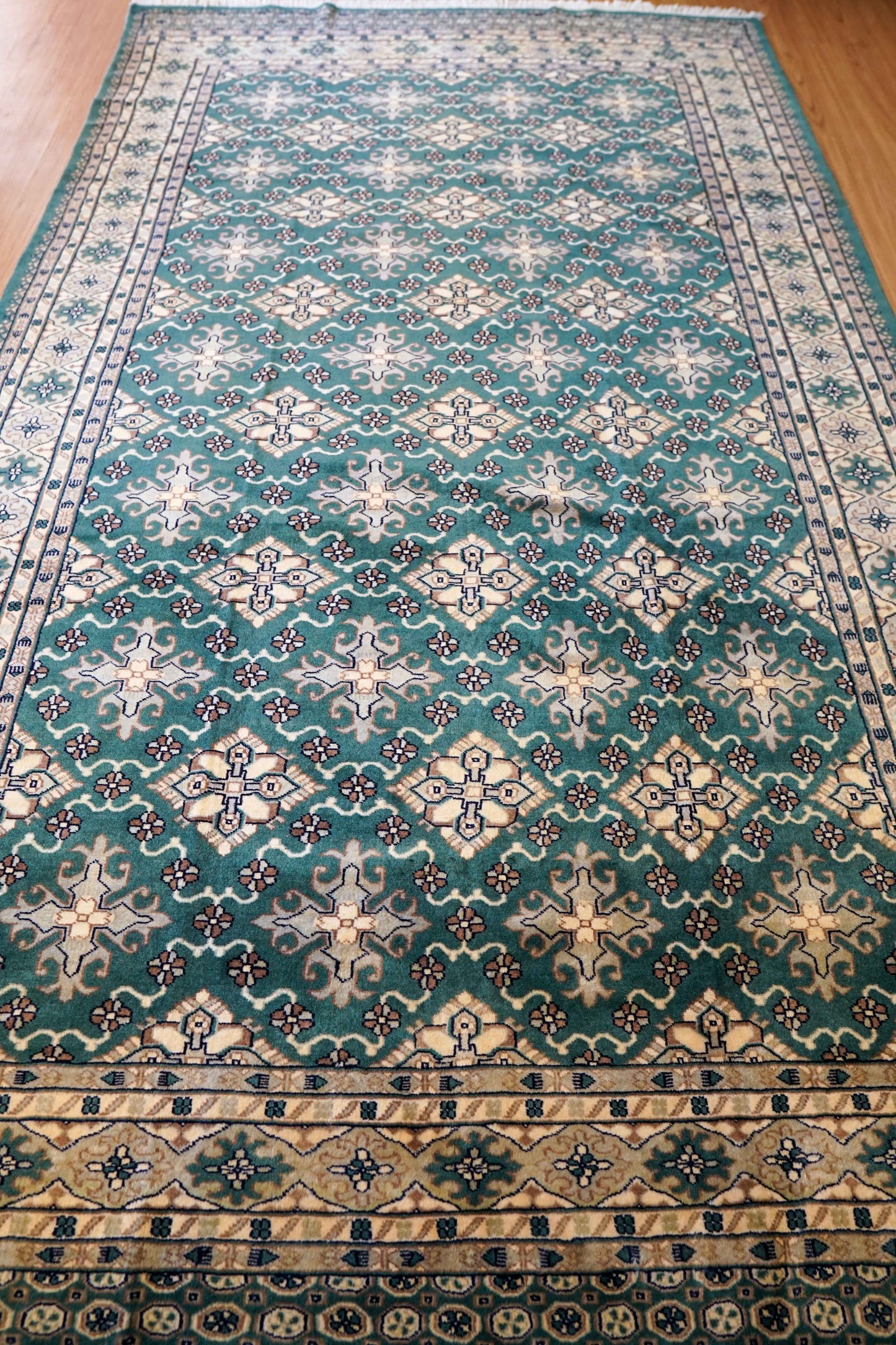 パキスタン手織り絨毯 270×154cm｜ニュージーランドウール使用 高密度グリーン