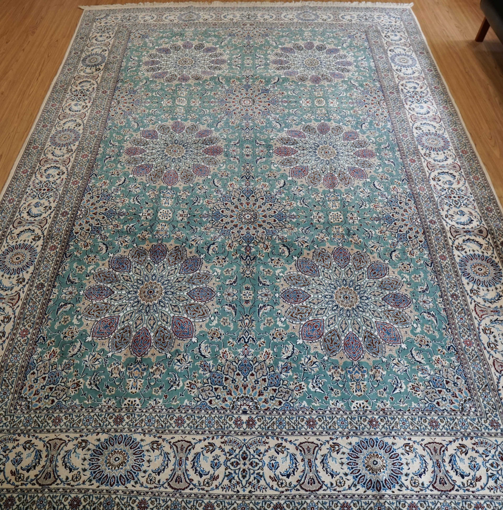  ペルシャ絨毯 ナイン産 4LA 295×196cm｜コルクウール＆シルク 手織り 高密度ラグ 大判リビングサイズ