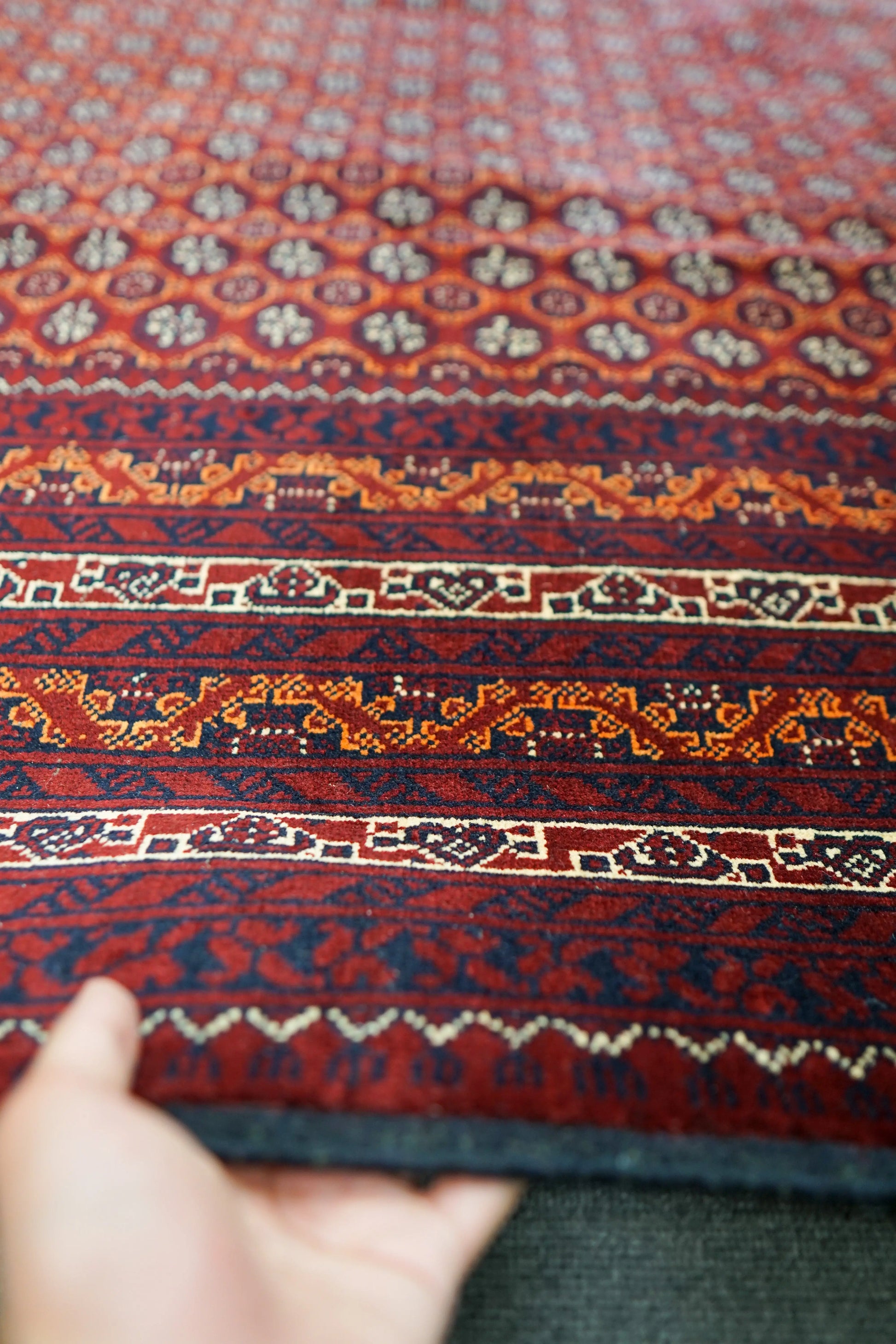 295×190cm アフガニウタン 手織り絨毯 ホジャロシュナイ トルクメン ボハララグ Decorworks