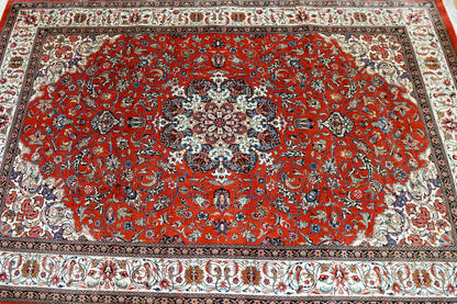 ペルシャ絨毯 クム産 モハマディ工房 シルク100% 197×130cm｜手織り 高密度シルクラグ メダリオンデザイン - Decorworks