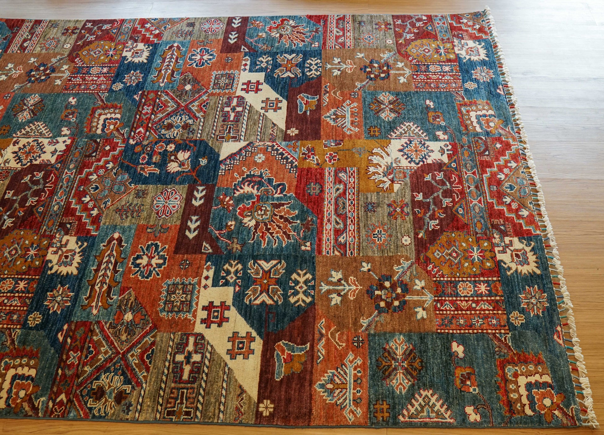  アフガン絨毯 ガズニー産 ウール トライバルパッチワークデザイン 206×153cm