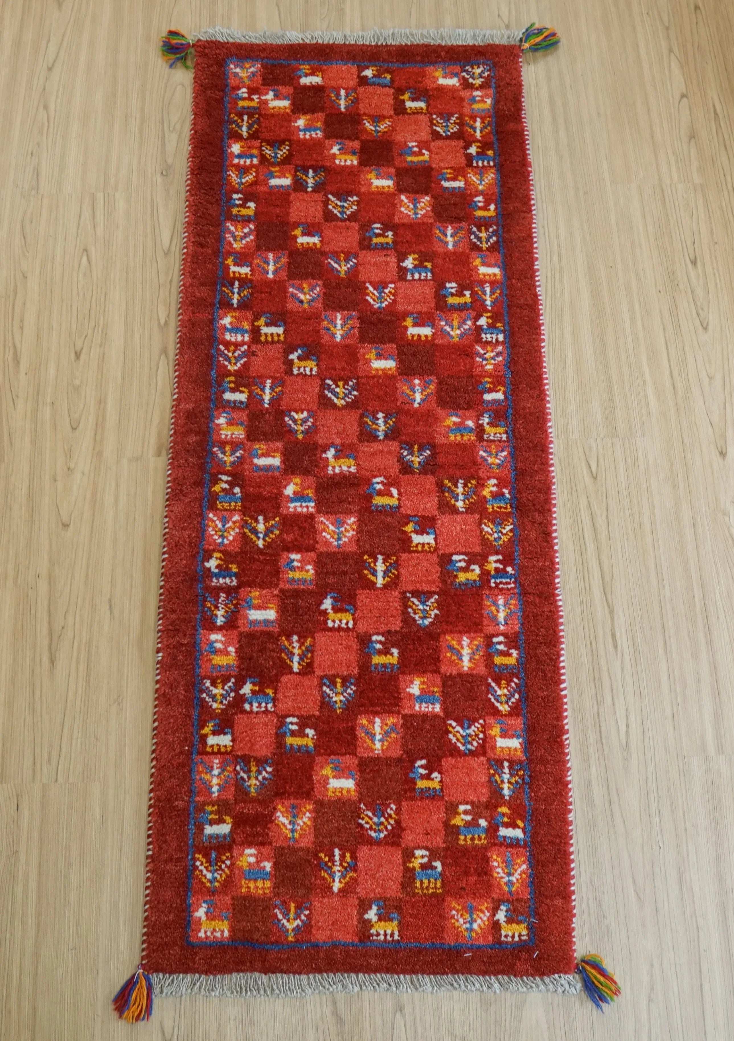 150×50cm ペルシャ絨毯 手織り ギャッベ アマレ族 ギャベ ランナー