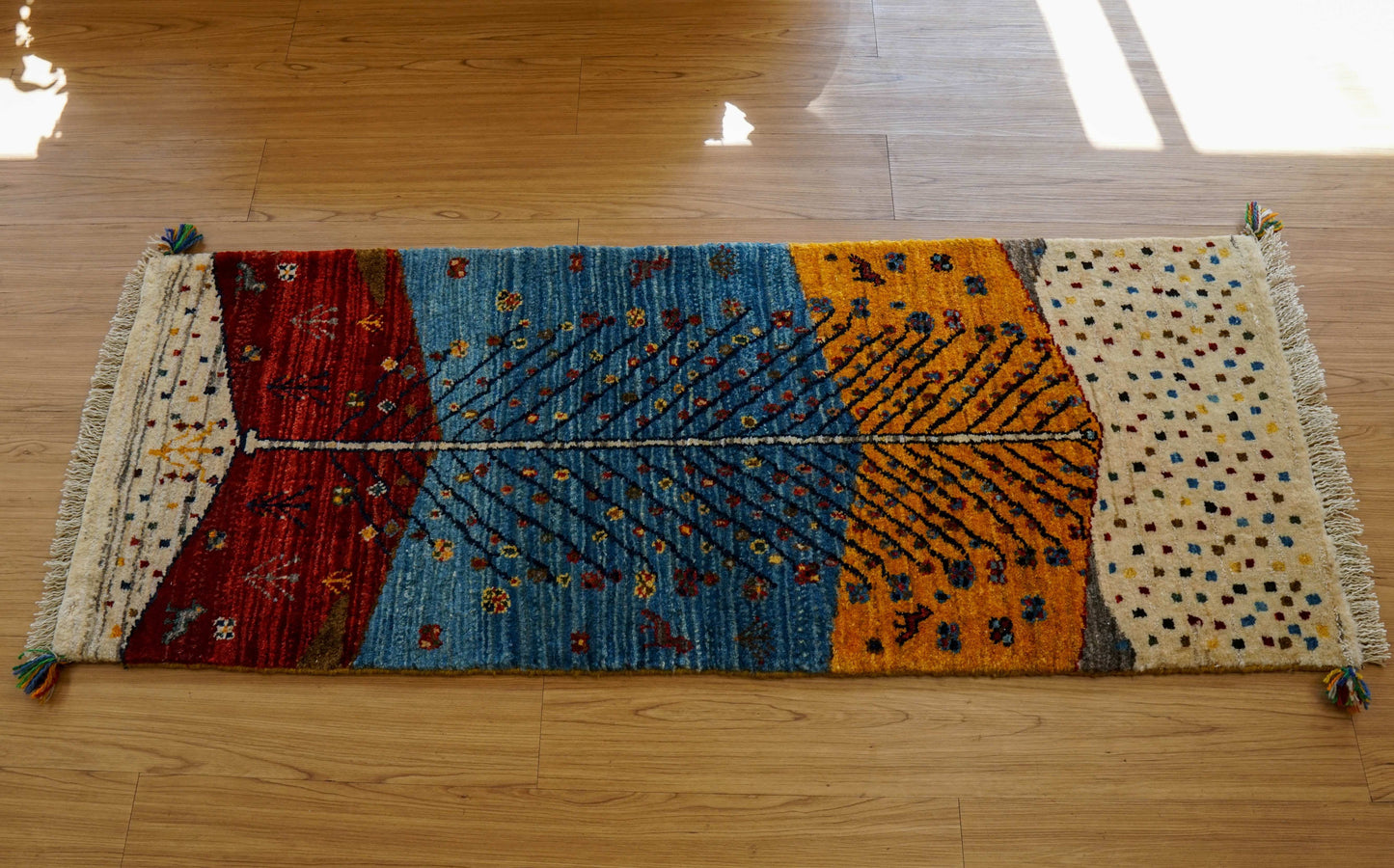  ペルシャ手織りカシュクリギャッベ リズバフト ランナー 151×58cm｜手紡ぎウール・草木染め 生命の樹デザイン