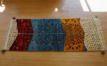  ペルシャ手織りカシュクリギャッベ リズバフト ランナー 151×58cm｜手紡ぎウール・草木染め 生命の樹デザイン